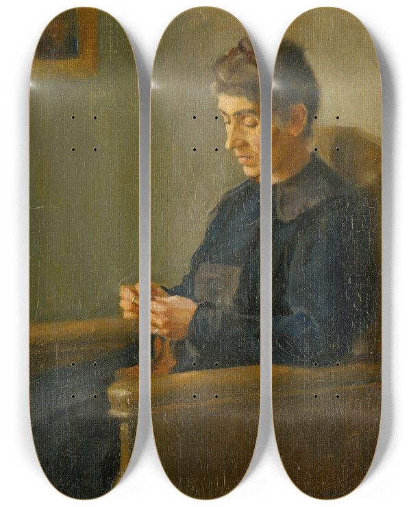 Triptych art skateboard deck of Ladislav Tresko Afternoon by Ladislav Treskon (1900-1923)