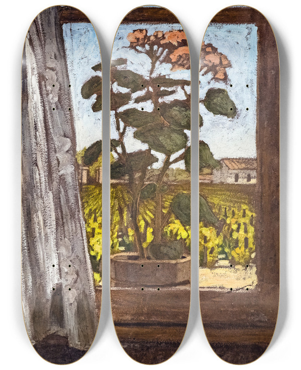 Triptych art skateboard deck of Georges Gaudion Rosebush And Vines At Tounyles Roses by Georges Gaudion (1885-1942)