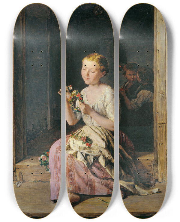 Triptych art skateboard deck of Ferdinand Georg Waldmller The Wreath Winder by Ferdinand Georg Waldmuller (1793-1865)