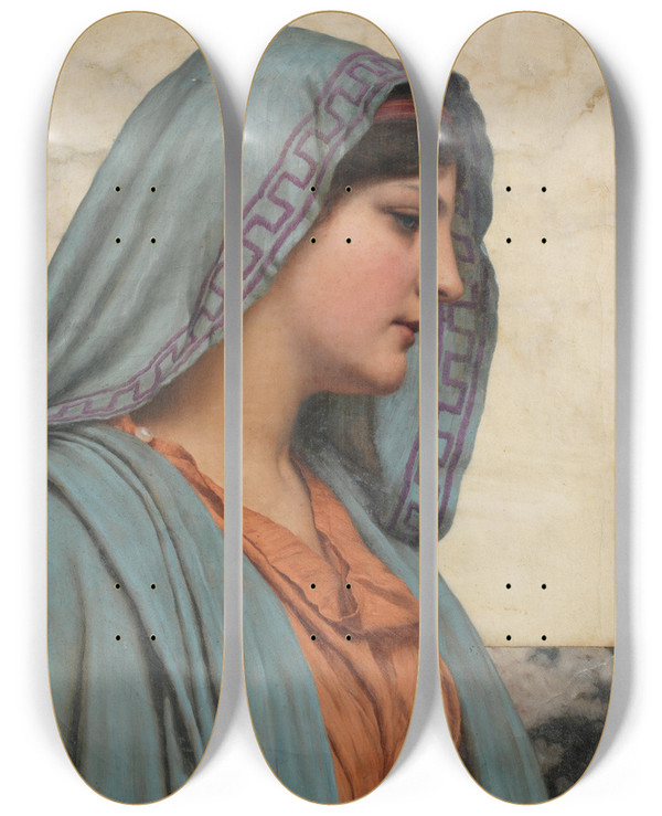 Triptych art skateboard deck of John William Godward Cytheris by John William Godward (1861-1922)