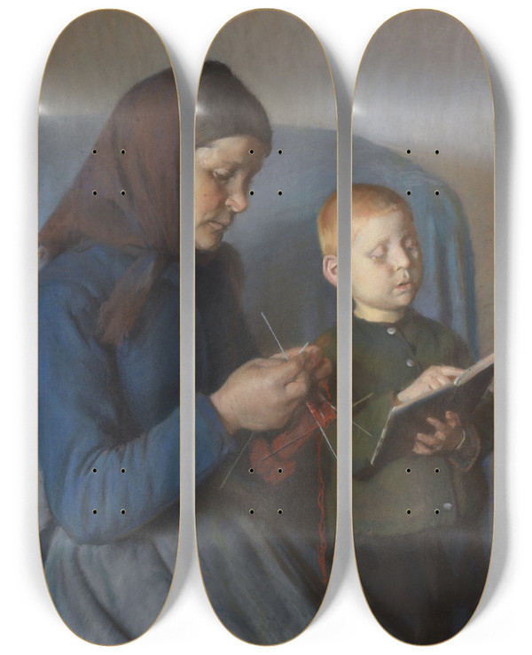 Triptych art skateboard deck of Anna Ancher Lektien Gennemges by Anna Ancher (1859-1935)