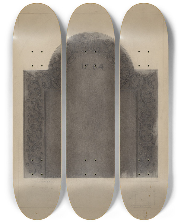 Triptych art skateboard deck of Henry Meyers Iron Fireback_2 by Henry Meyers (20-)