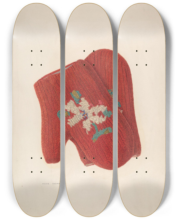 Triptych art skateboard deck of Archie Thompson Mittens by Archie Thompson