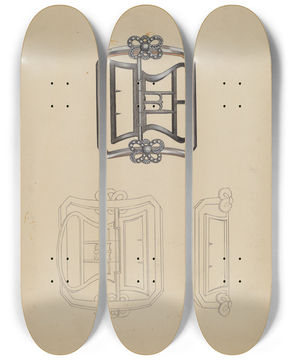 Triptych art skateboard deck of John Dieterich Shoe Buckles_1 by John Dieterich