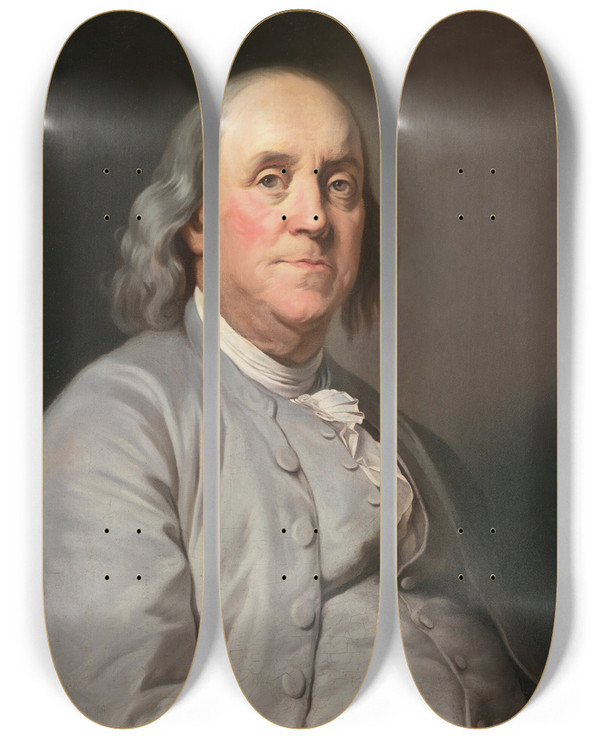 Triptych art skateboard deck of Joseph Siffred Duplessis Portrait Of Benjamin Franklin by Joseph Siffred Duplessis (1725-1802)