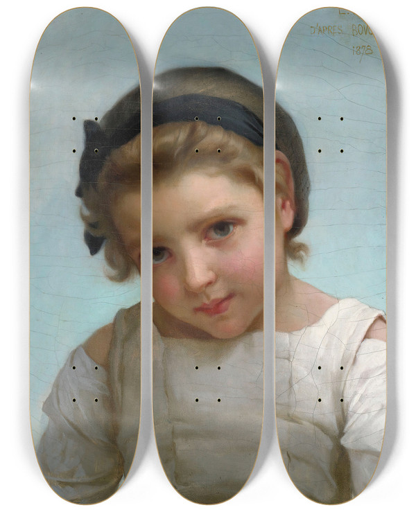 Triptych art skateboard deck of Mile Munier Portrait Of A Young Girl by mile Munier (1840-1895)