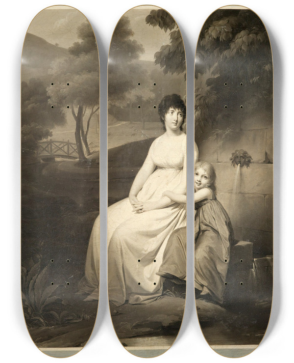 Triptych art skateboard deck of Louis Lopold Boilly Portrait Said To Be Of Mrs Tallien And Her Daughter In A Park by Louis Leopold Boilly (1761-1845)