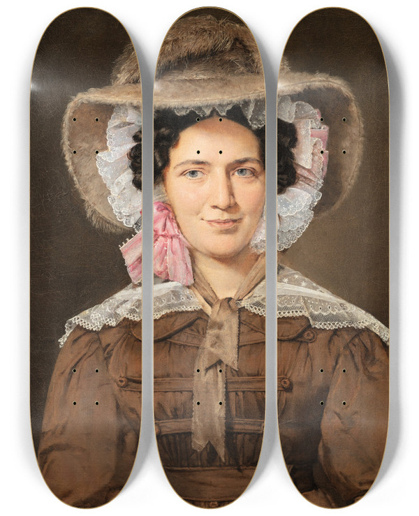Triptych art skateboard deck of Christian Albrecht Jensen Portrait Of Baroness Christine Stampe Nee Dalgas by Christian Albrecht Jensen (1792-1870)