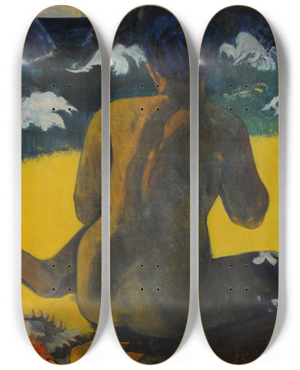 Triptych art skateboard deck of Paul Gauguin Vahine No Te Miti Woman At The Beach by Paul Gauguin (1848-1903)