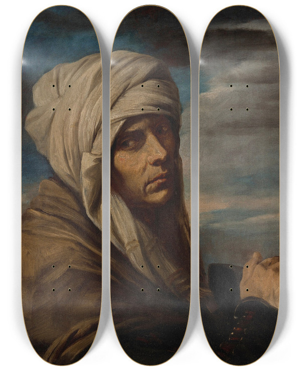 Triptych art skateboard deck of Pier Francesco Mola A Man Wearing A Turban by Pier Francesco Mola (1612-1666)
