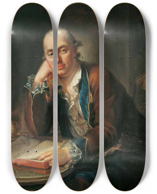 Triptych art skateboard deck of August Friedrich Oelenhainz Johann Nepomuk Reichsritter Von Humbourg by August Friedrich Oelenhainz (1745-1804)