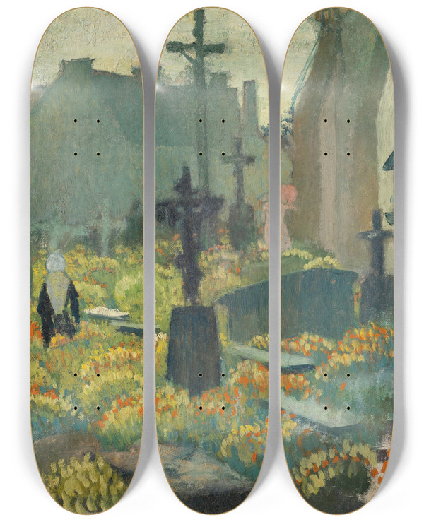 Triptych art skateboard deck of Maurice Denis Cimetire En Fleurs by Maurice Denis (1870-1943)