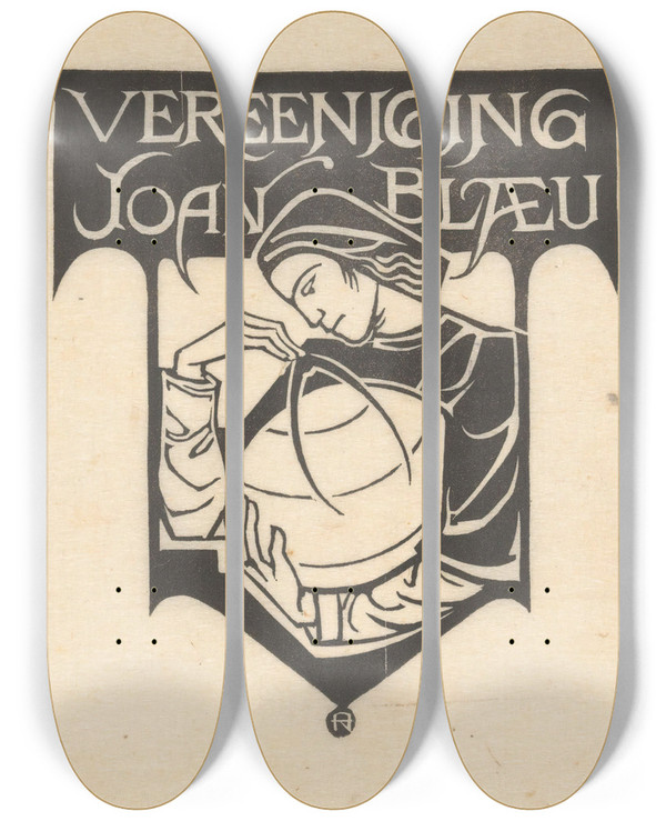 Triptych art skateboard deck of Richard Nicolas Roland Holst Ex Libris Van De Vereeniging Joan Blaeu by Richard Nicolaus Roland Holst (1868-1938)