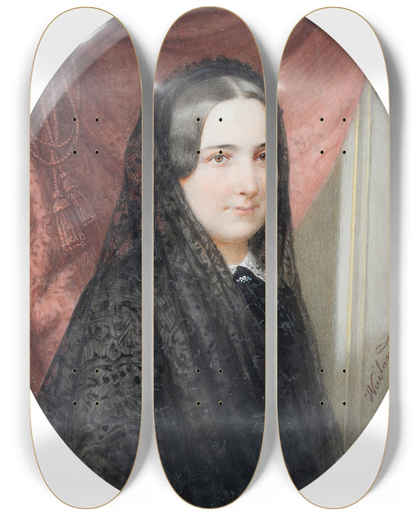 Triptych art skateboard deck of Friedrich Wailand Portrait Of Coelestine Grfin Batthyny by Friedrich Wailand