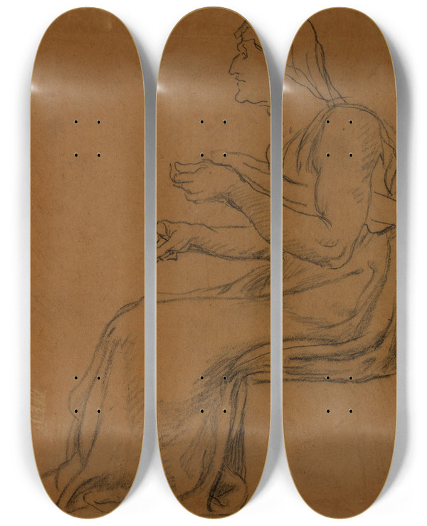 Triptych art skateboard deck of Pierre Puvis De Chavannes Vieille Femme Assise De Profil Gauche by Pierre Puvis De Chavannes (1824-1898)