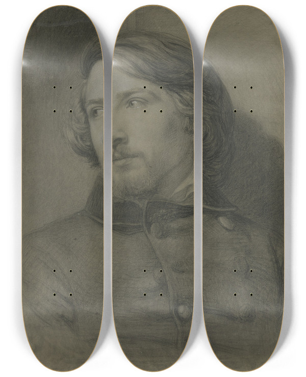 Triptych art skateboard deck of Angilbert Gbel Bildnis Des Frankfurter Kupferstechers Johann Eisenhardt by Angilbert Gobel (1821-1882)