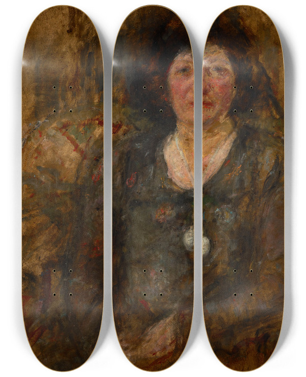 Triptych art skateboard deck of Olga Boznanska Portrait Of A Lady With A Necklace by Olga Boznanska (1865-1940)