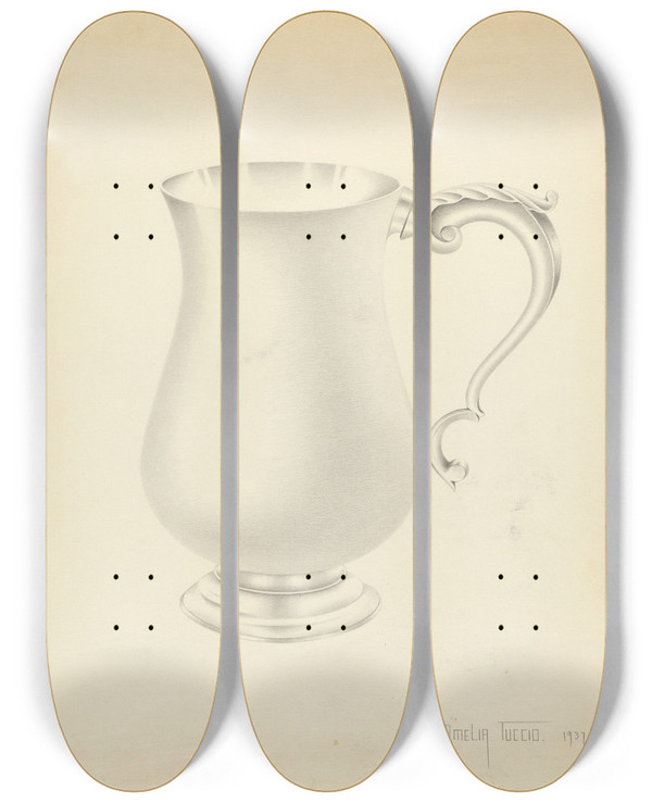 Triptych art skateboard deck of Amelia Tuccio Silver Pitcher by Amelia Tuccio (20-)