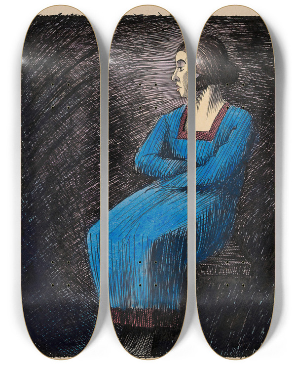 Triptych art skateboard deck of Karl Wiener Melancholie by Karl Wiener (1901-1949)