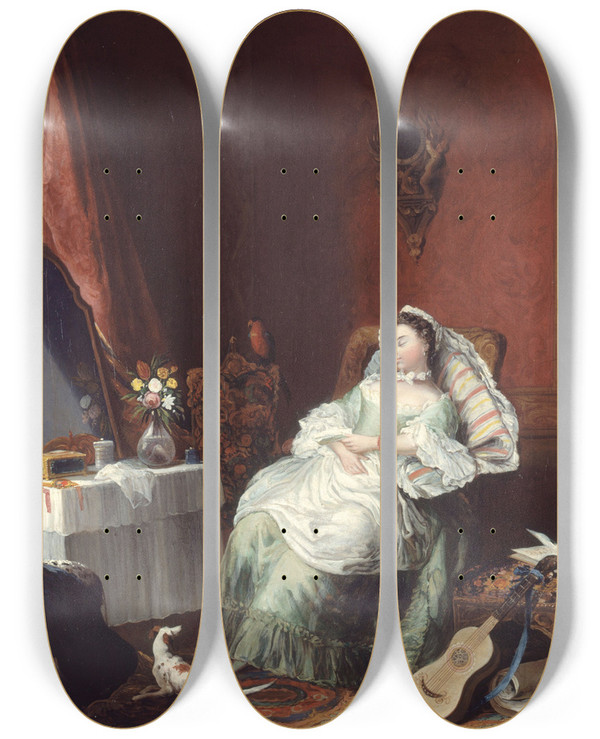 Triptych art skateboard deck of French School La Liseuse Endormie by French School (16-19-)