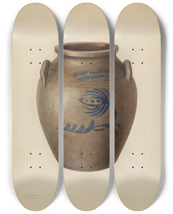 Triptych art skateboard deck of Charles Caseau Jar_16 by Charles Caseau (1880)