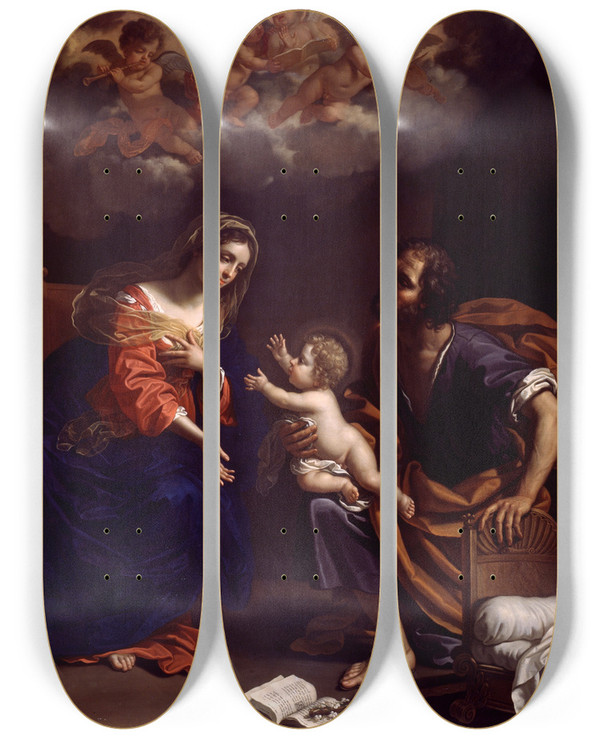 Triptych art skateboard deck of Benedetto Gennari The Younger The Holy Family by Benedetto Gennari The Younger (1633-1715)