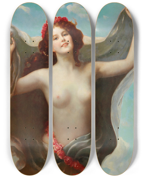 Triptych art skateboard deck of Otto Lingner Aphrodite by Otto Lingner (1856-1917)