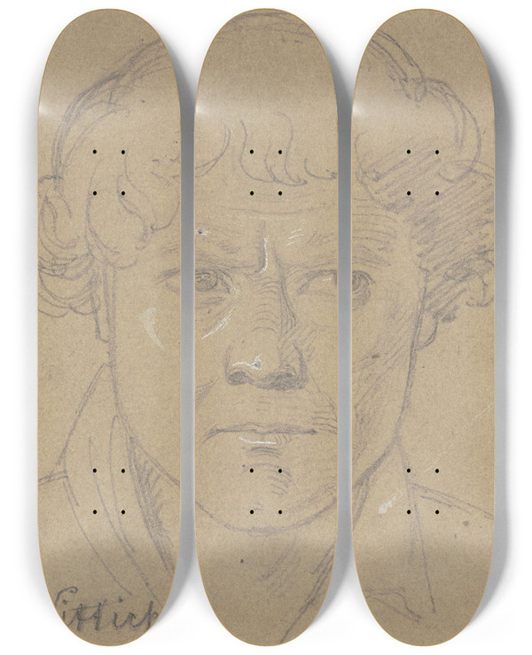 Triptych art skateboard deck of Carl Hoff Politischer Gefangener Aus Hanau Zu Kassel_3 by Carl Hoff (1807-1862)