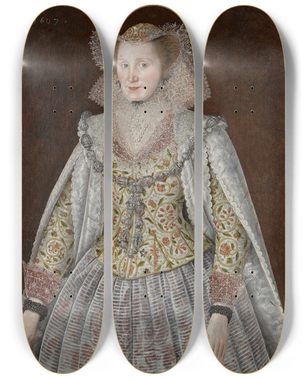 Triptych art skateboard deck of Circle Of Robert Peake Portrait Of A Lady by Circle Of Robert Peake (1551-1619)