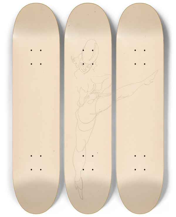 Triptych art skateboard deck of Charles Demuth Vaudevilledancer by Charles Demuth (1883-1935)