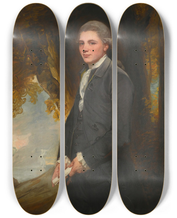 Triptych art skateboard deck of George Romney Portrait Of John Redhead by George Romney (1734-1802)