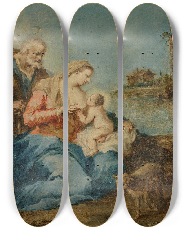 Triptych art skateboard deck of Francesco Guardi The Holy Family by Francesco Guardi (1712-1793)