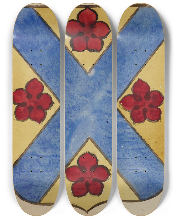 Triptych art skateboard deck of Prosper Lafaye Cusson by Prosper Lafaye (1806-1883)