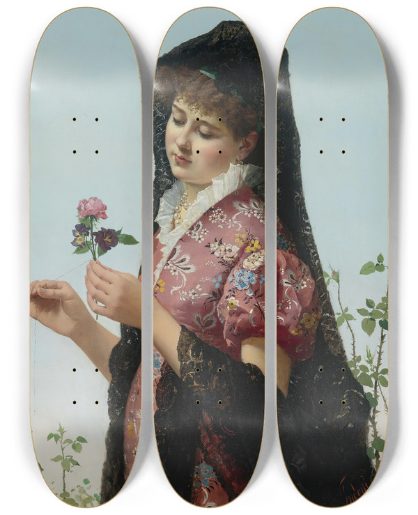 Triptych art skateboard deck of Filippo Indoni Thoughts Of Love by Filippo Indoni (1842-1908)
