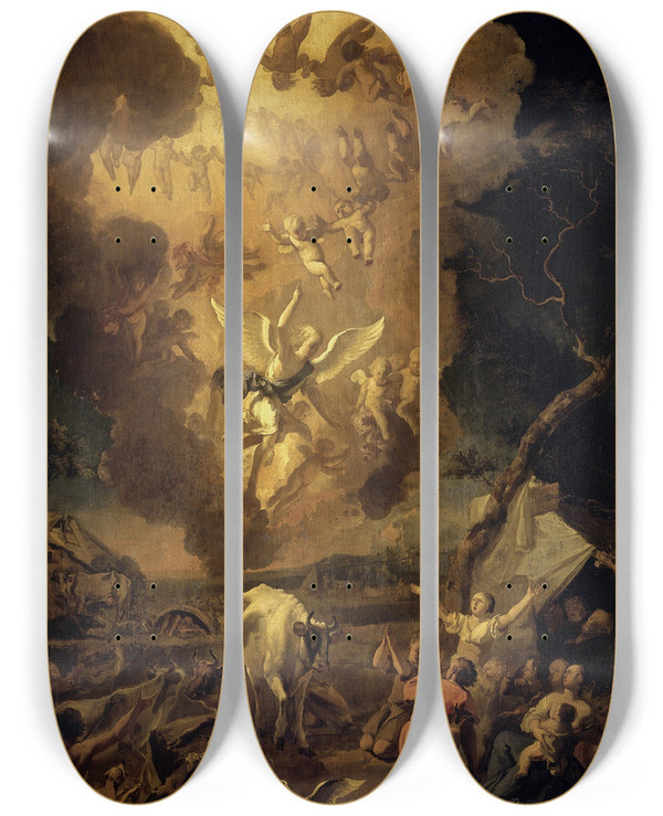 Triptych art skateboard deck of Abraham Hondius The Annunciation To The Shepherds by Abraham Hondius (1625-1695)