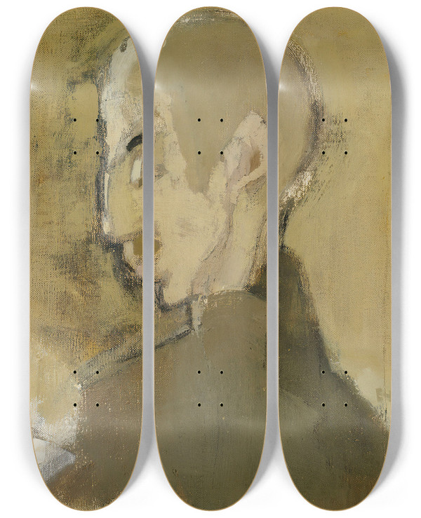 Triptych art skateboard deck of Helene Schjerfbeck The Landlord Ii Profile Of A Man_2 by Helene Schjerfbeck (1862-1946)
