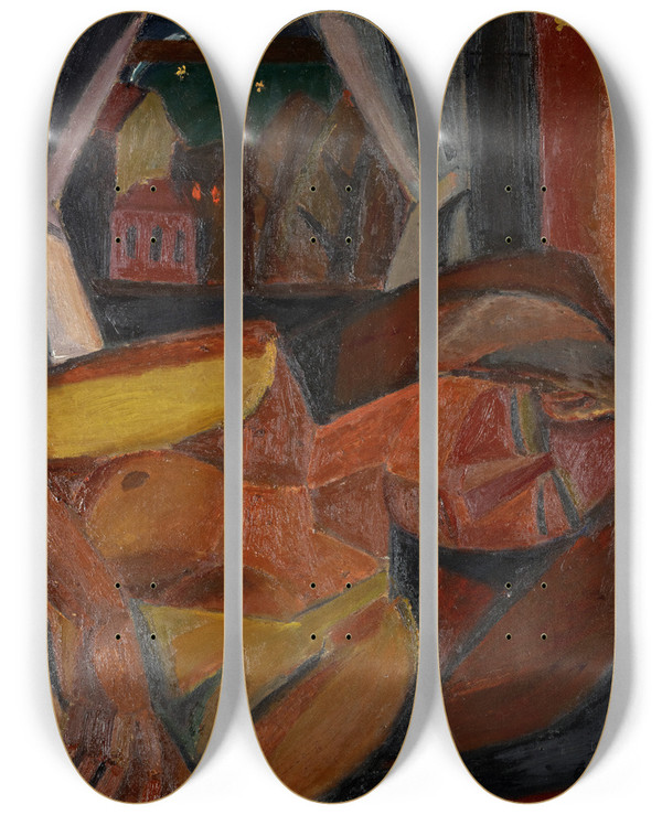 Triptych art skateboard deck of Gustave De Smet Woman Sleeping by Gustave De Smet (1877-1943)