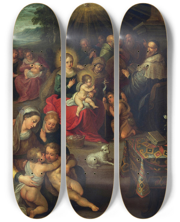 Triptych art skateboard deck of Frans Francken The Younger Allegory Of The Christ Child As The Lamb Of God by Frans Francken the Younger (1581-1642)