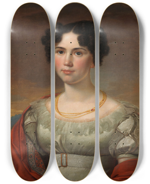 Triptych art skateboard deck of David Sulzer Portrt Einer Jungen Dame by David Sulzer (1784-1868)