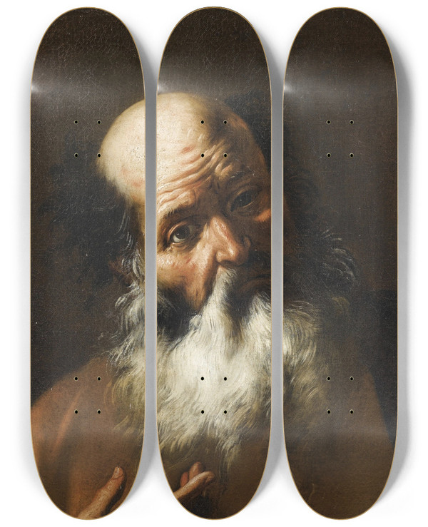 Triptych art skateboard deck of Giovanni Battista Beinaschi Buste Dhomme Barbu by Giovanni Battista Beinaschi (1636-1688)