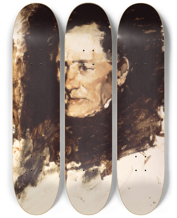 Triptych art skateboard deck of Frank Duveneck Head Of An Old Man by Frank Duveneck (1848-1919)
