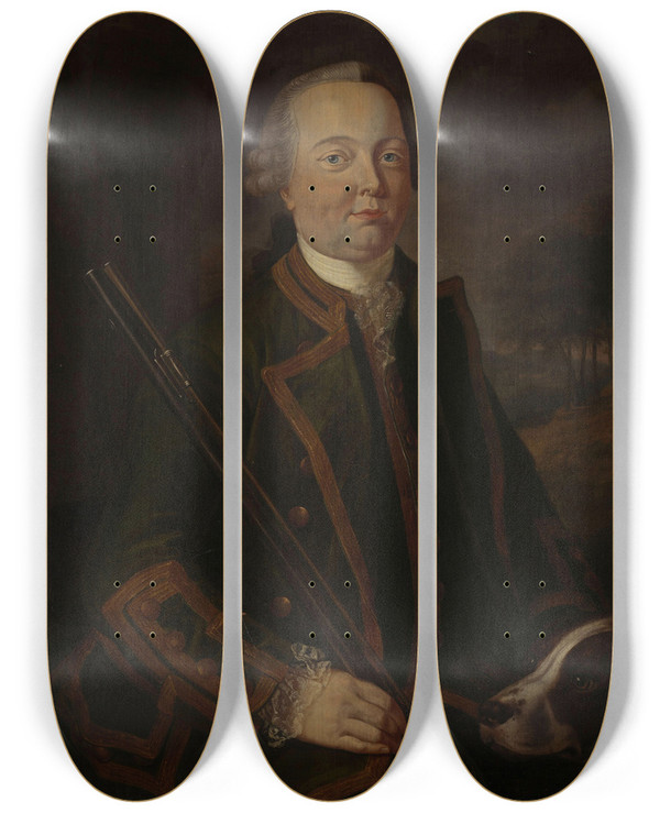 Triptych art skateboard deck of Tethart Philipp Christian Haag Portrait Of Wigbold Adriaan Van Nassau 1797 by Tethart Philip Christian Haag