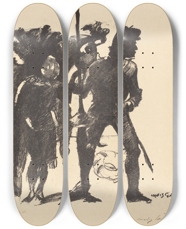 Triptych art skateboard deck of Lovis Corinth Gtz Von Berlichingen Das Leben Des Gtz Von Berlichingen Von Ihm Selbst Erzhct by Lovis Corinth (1858-1925)