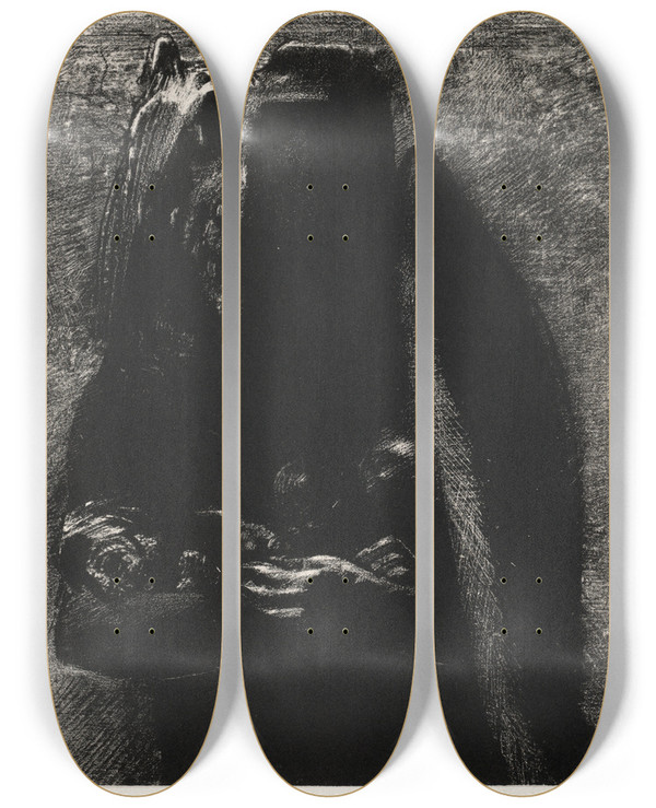 Triptych art skateboard deck of Odilon Redon It Is The Devil Bearing Beneath His Two Wings The Seven Deadly Sins by Odilon Redon (1840-1916)