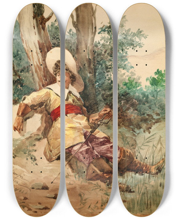 Triptych art skateboard deck of G Camfri Resting Musketeer by G Camfri (19-)