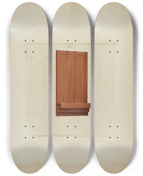 Triptych art skateboard deck of Ray Holden Shaker Clock Hanger by Ray Holden