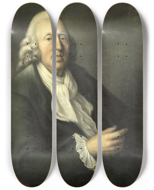 Triptych art skateboard deck of Engel Sam Self Portrait At Approximately 60 Years Of Age by Engel Sam (1699-1769)