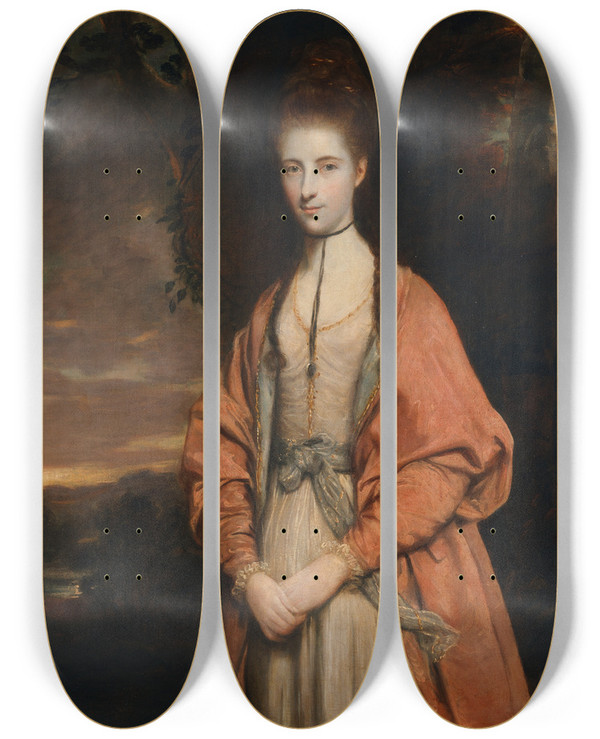 Triptych art skateboard deck of Sir Joshua Reynolds Anne Seymour Damer by Sir Joshua Reynolds (1723-1792)