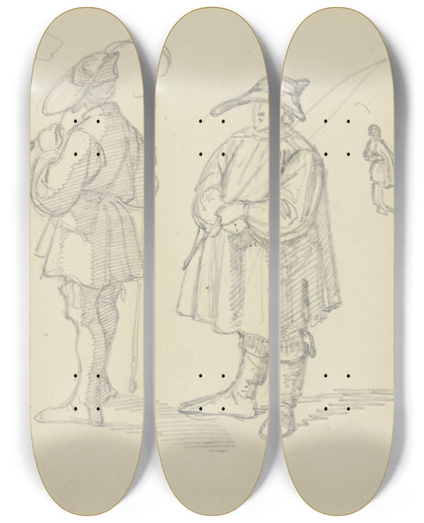 Triptych art skateboard deck of Ferdinand Fellner A Hunter And A Carter by Ferdinand Fellner (1799-1859)