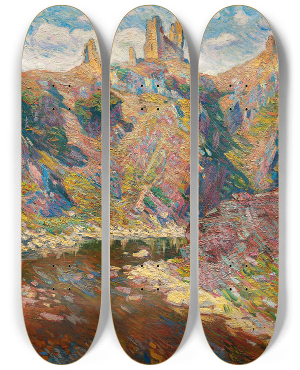 Triptych art skateboard deck of Emile Othon Friesz Chteau De Crozant Dominant La Creuse by Emile Othon Friesz (1879-1949)